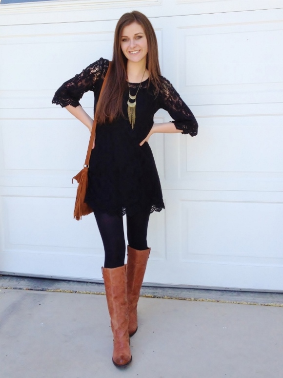 Brown dress black shop tights